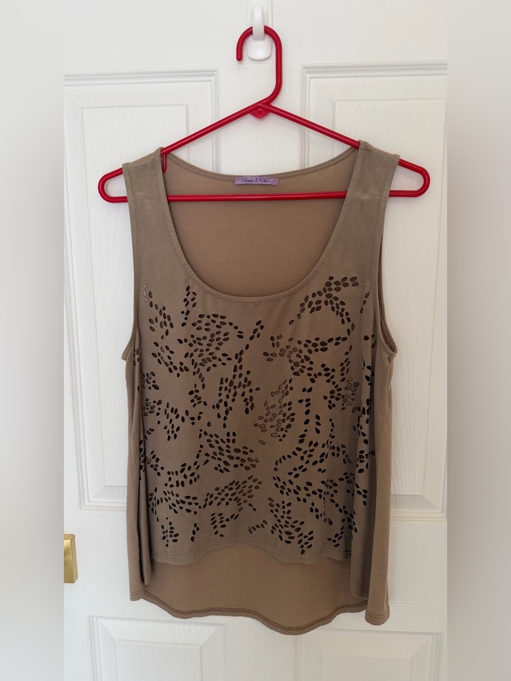 Women’s Taupe Laser-Cut Sleeveless Top